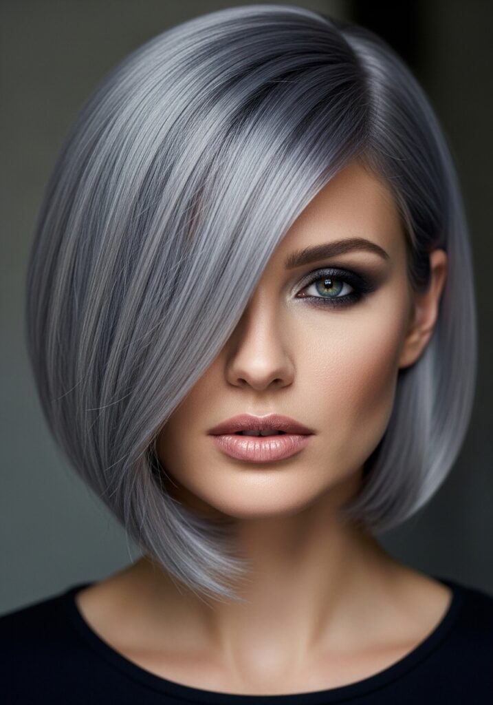 Grey Bob With Deep Side Part