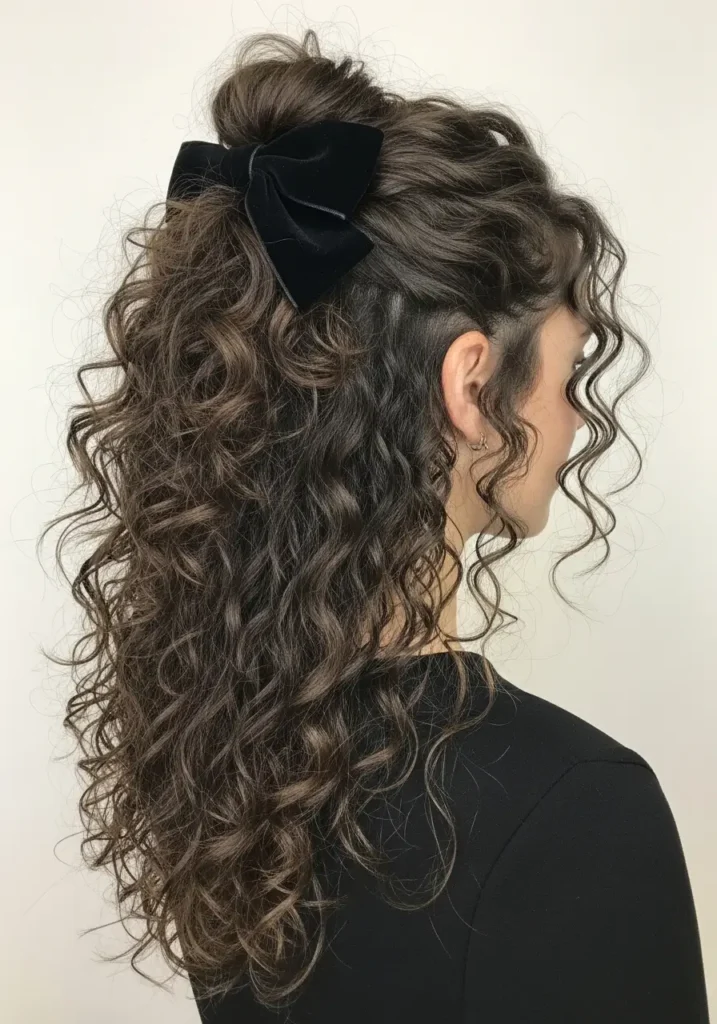 Half-Up Curly Bow Style