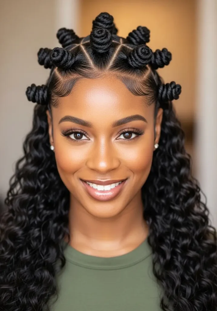 Half-Up Half-Down Bantu Knots