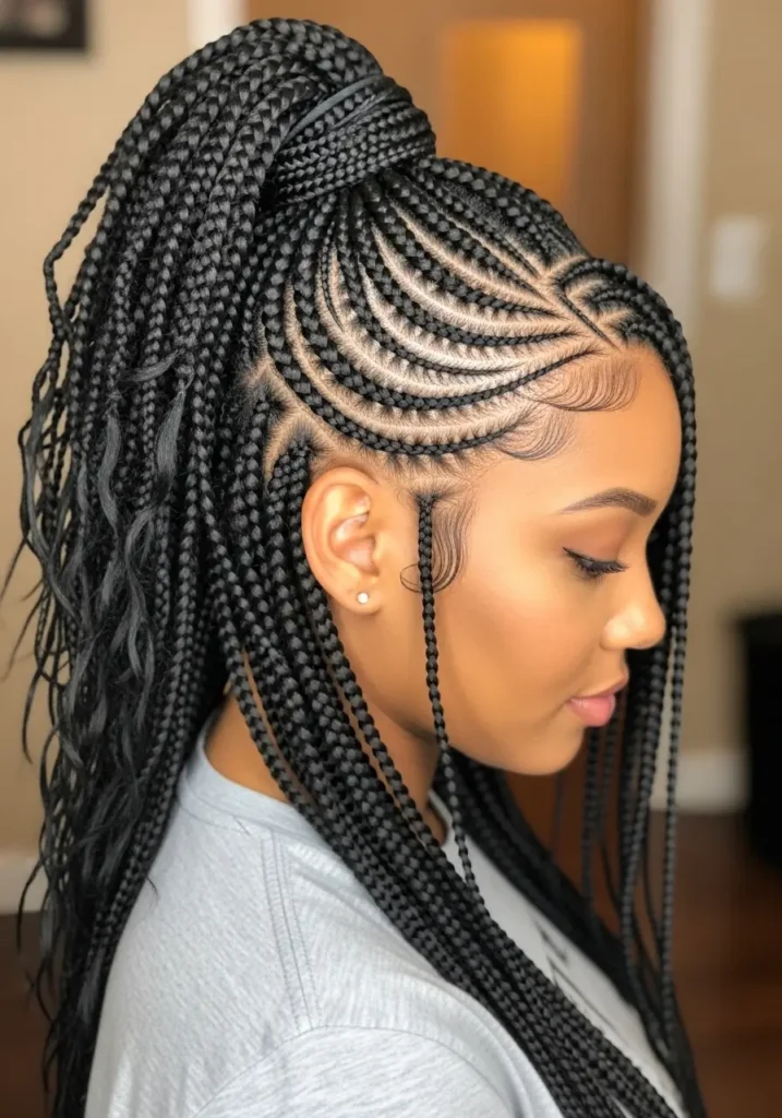 Half-Up, Half-Down Stitch Braids