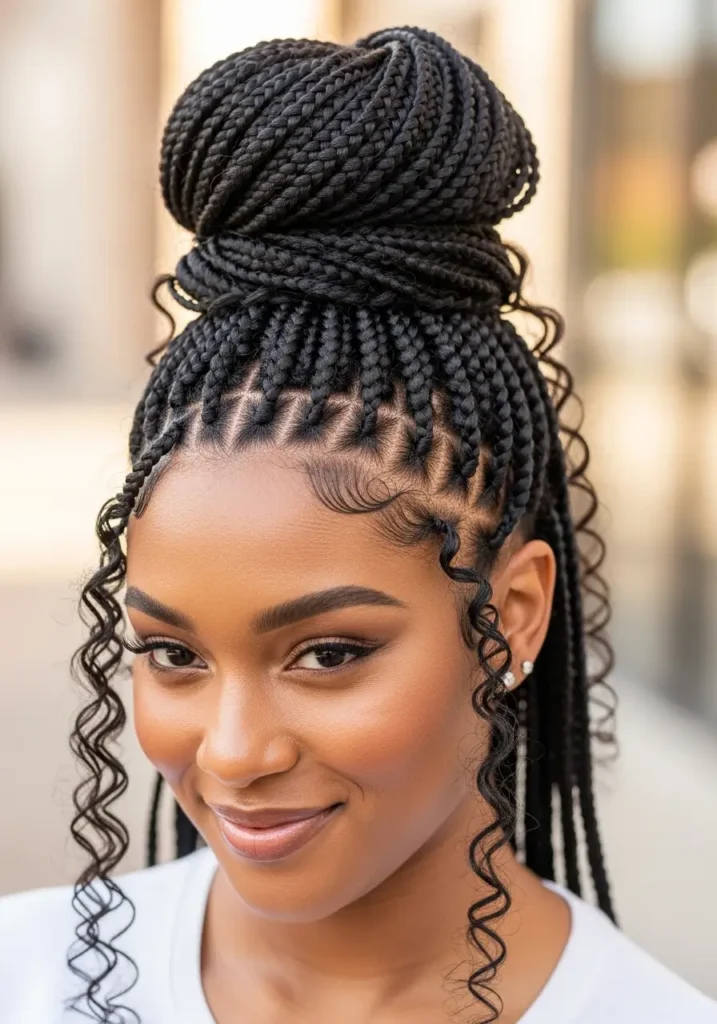 High Bun Knotless Braids Style