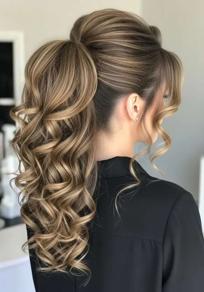 High Volume Ponytail with Loose Curls
