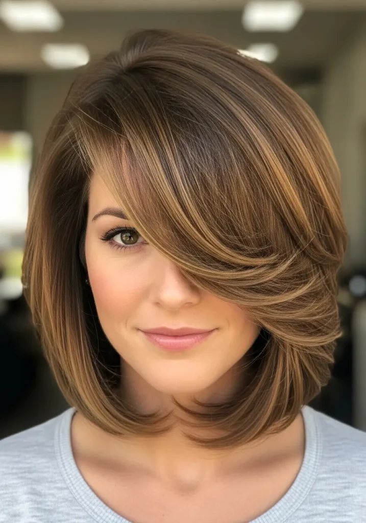 Layered Bob with Deep Side Sweep