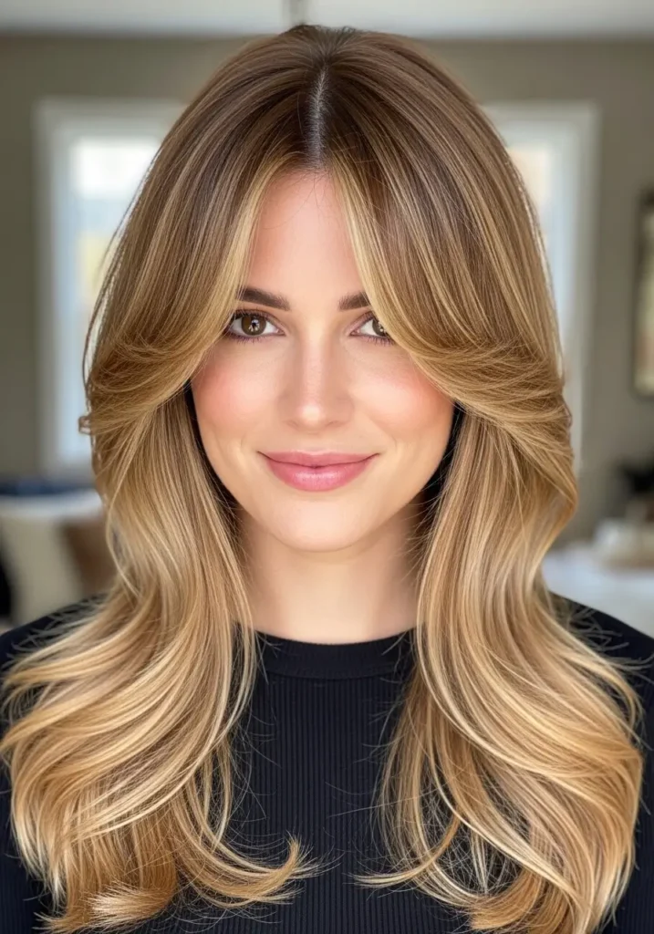 Long Curtain Bangs with Face-Framing Layers