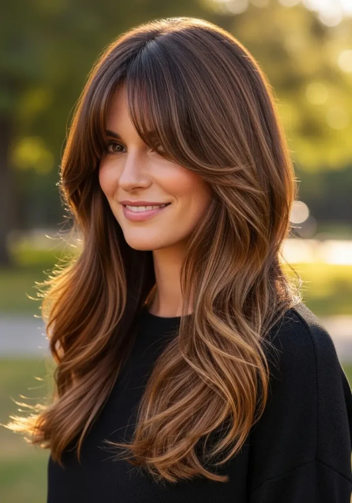 Long Curtain Bangs with Loose Waves