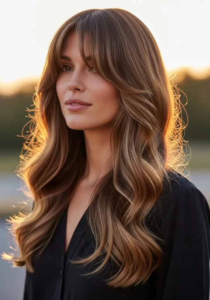 Long Curtain Bangs with Loose Waves