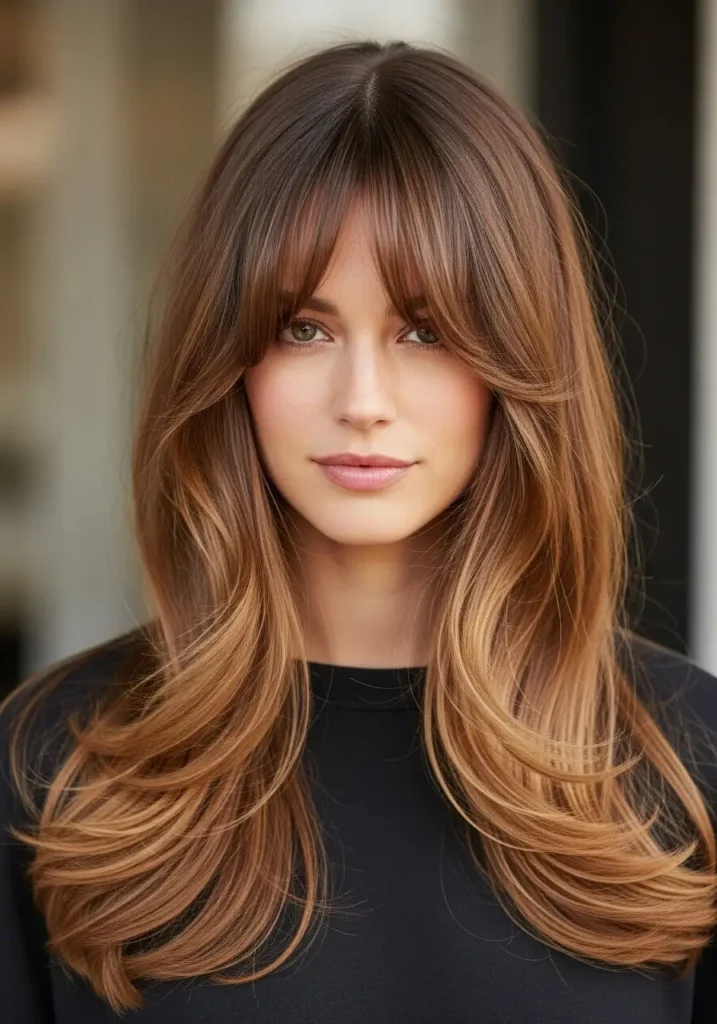 Long Hair with Curtain Bangs and Soft Movement