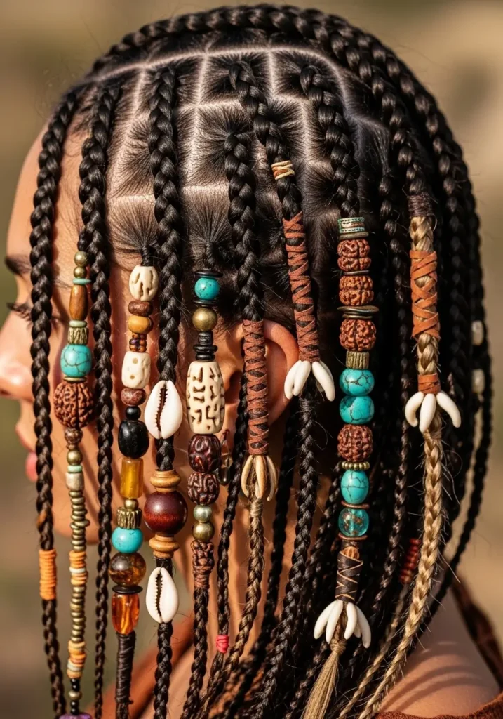 Long Tribal Braids with Beads