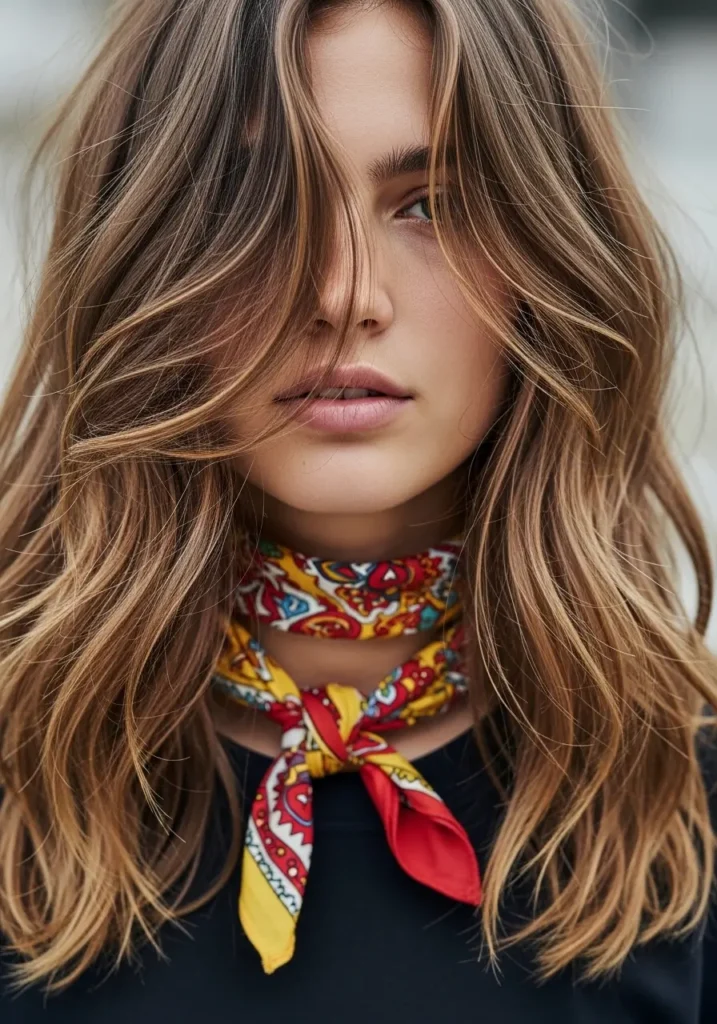 Loose Hair with Neck Bandana Accent