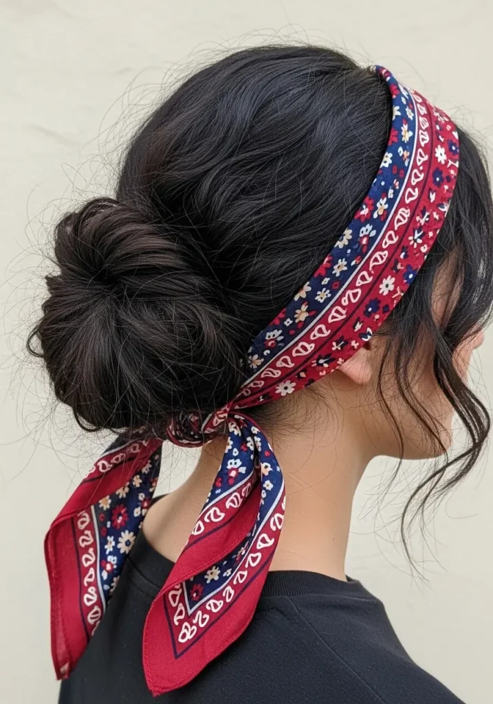 Low Bun with Wrapped Bandana