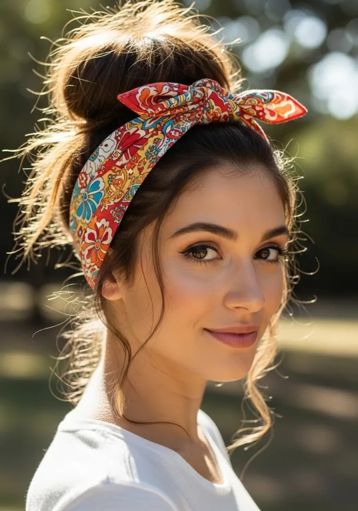 Messy Bun with Bandana Wrap