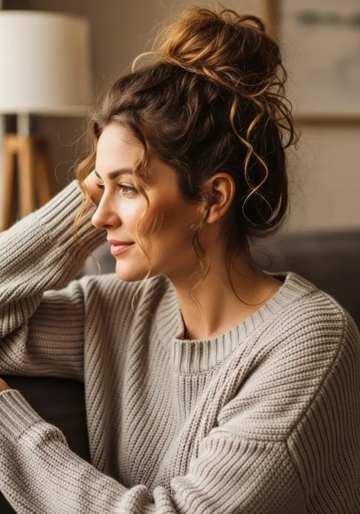 Messy Curly Bun Comfort Look