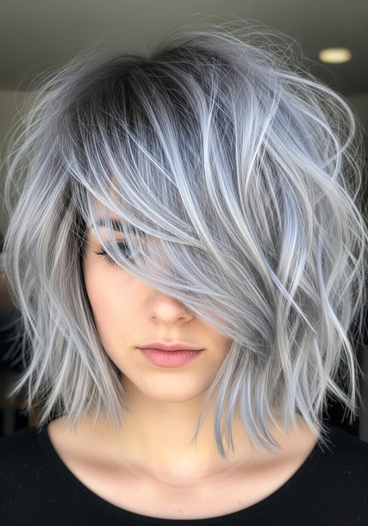 Messy Textured Grey Bob