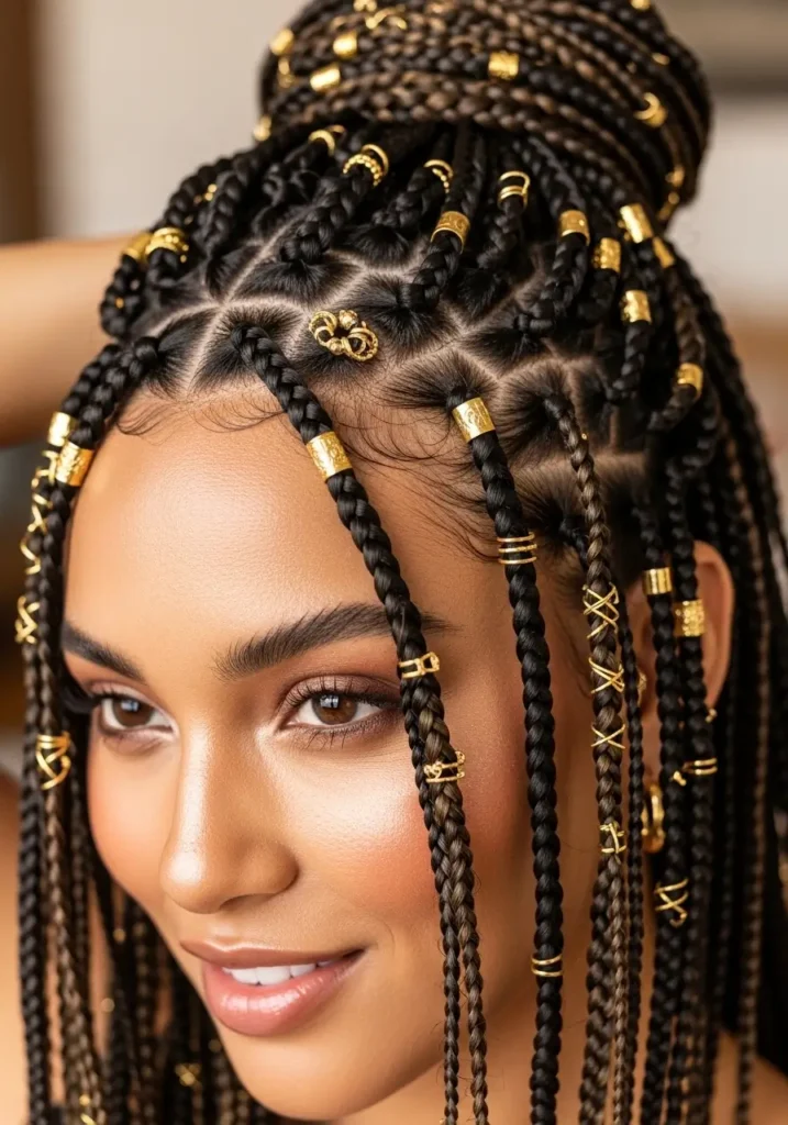 Micro Braids with Gold Cuffs