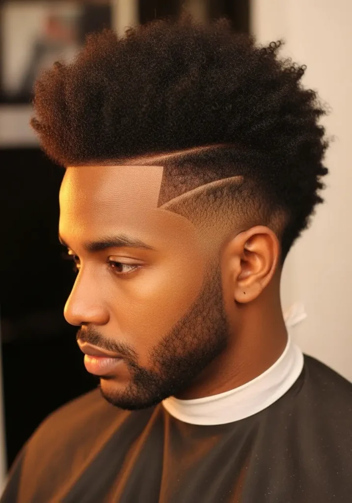 Natural Afro with Side Part