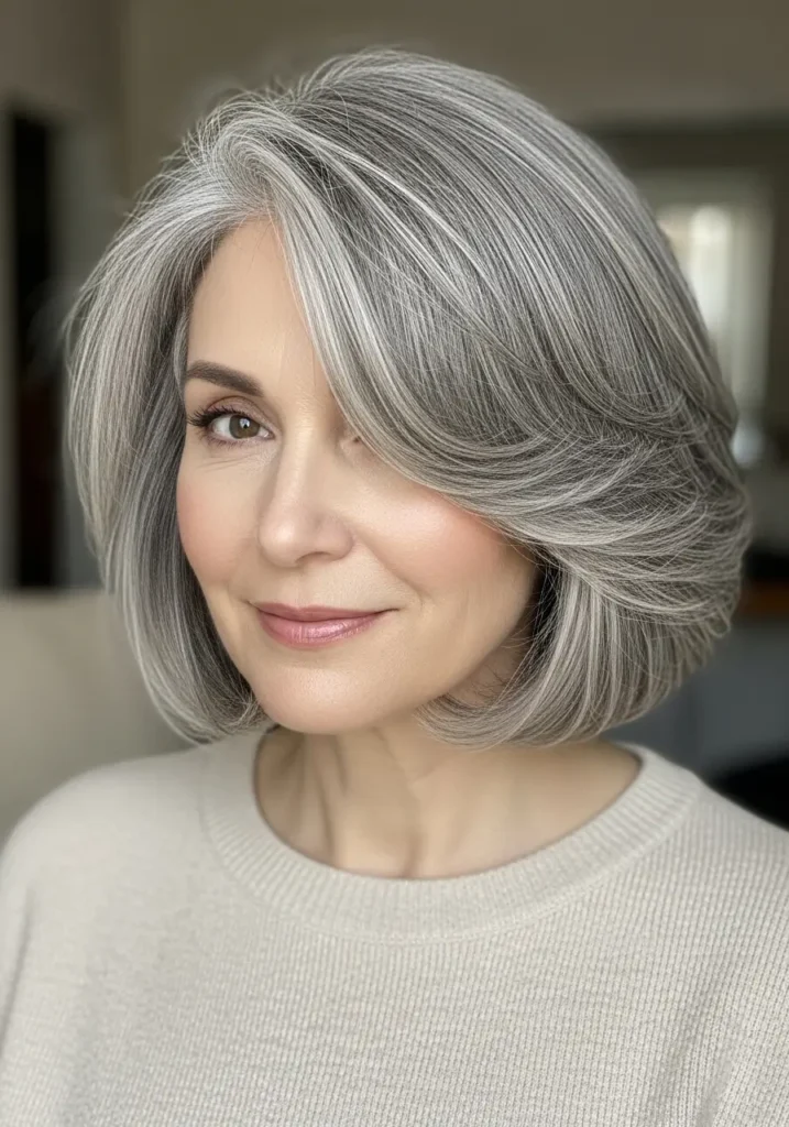 Rounded Gray Bob for Gentle Softness