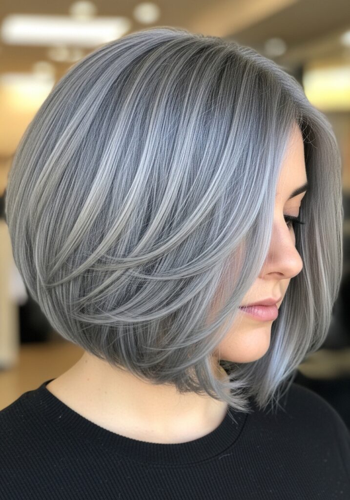Rounded Grey Bob With Volume
