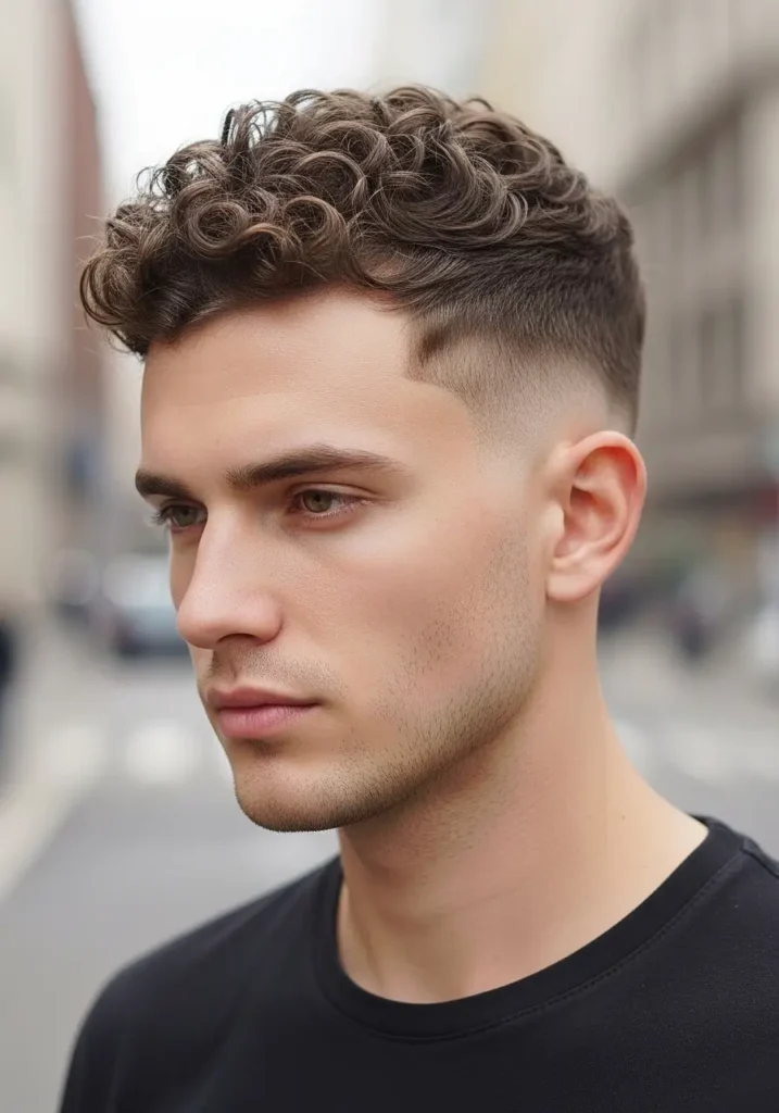 Short Curly Top with Skin Fade