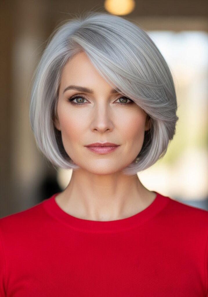 Short Grey Bob With Wispy Ends
