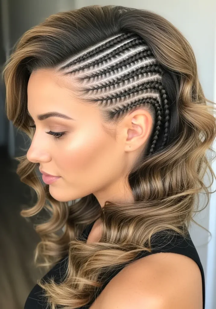 Side Cornrow with Loose Hair