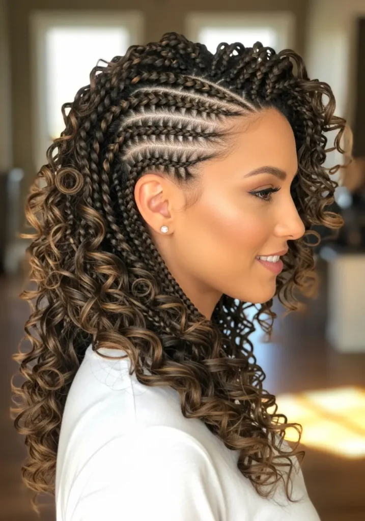 Side Part French Curl Braids