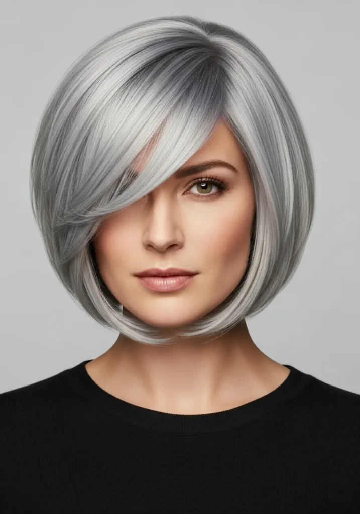 Silver Gray Bob with Soft Highlights