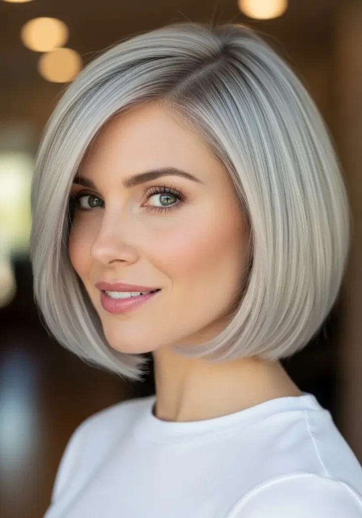 Sleek Chin-Length Gray Bob
