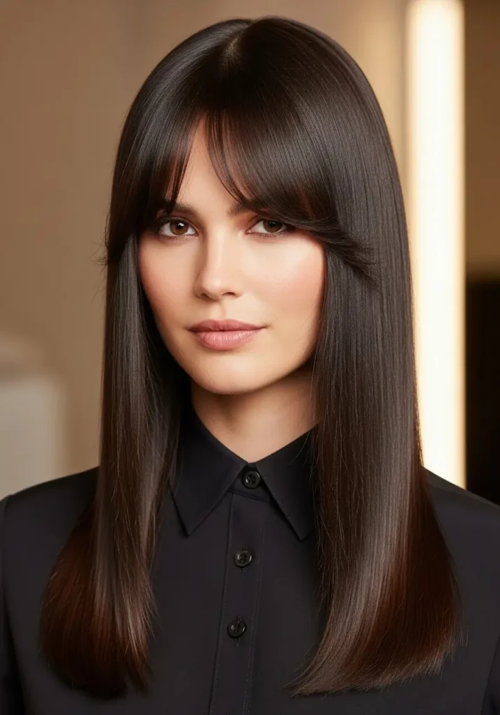 Sleek Straight Hair with Wispy Bangs