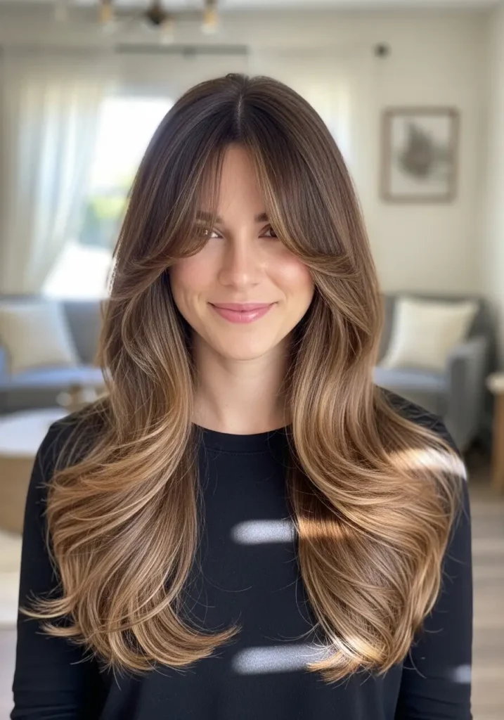 Soft Curtain Bangs with Long Flowing Layers