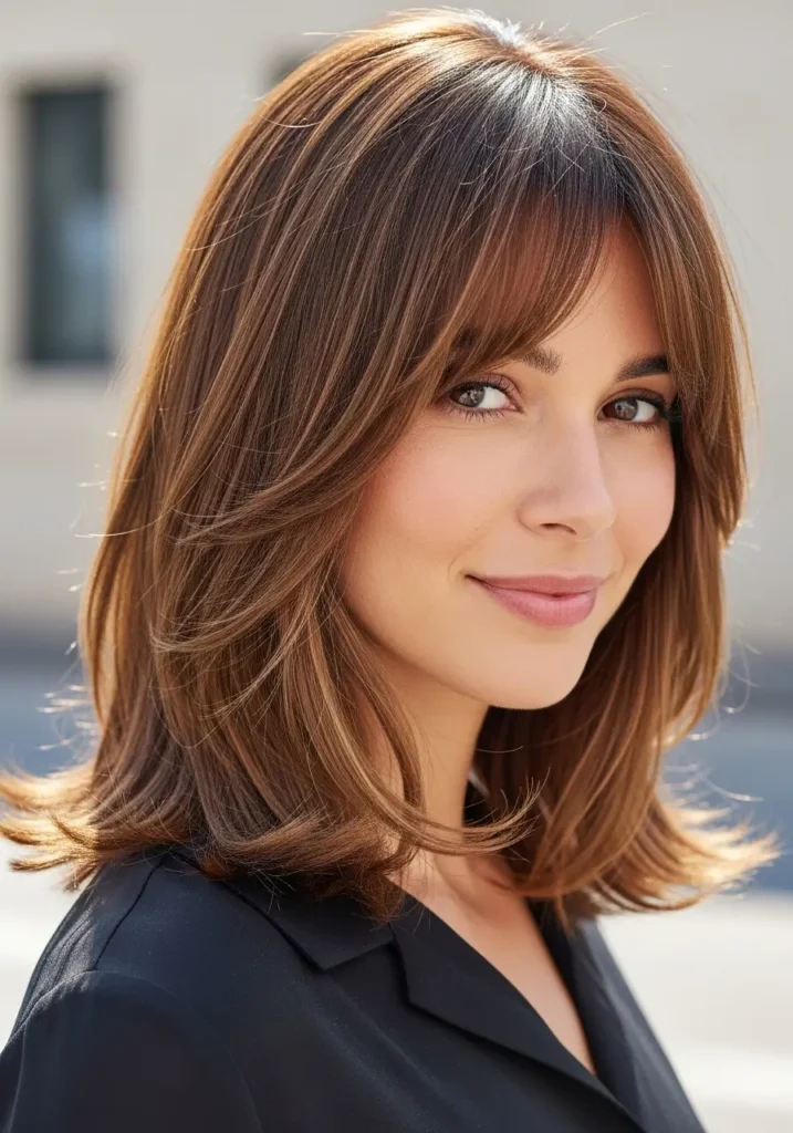 Soft Curtain Bangs with Shoulder Length Hair