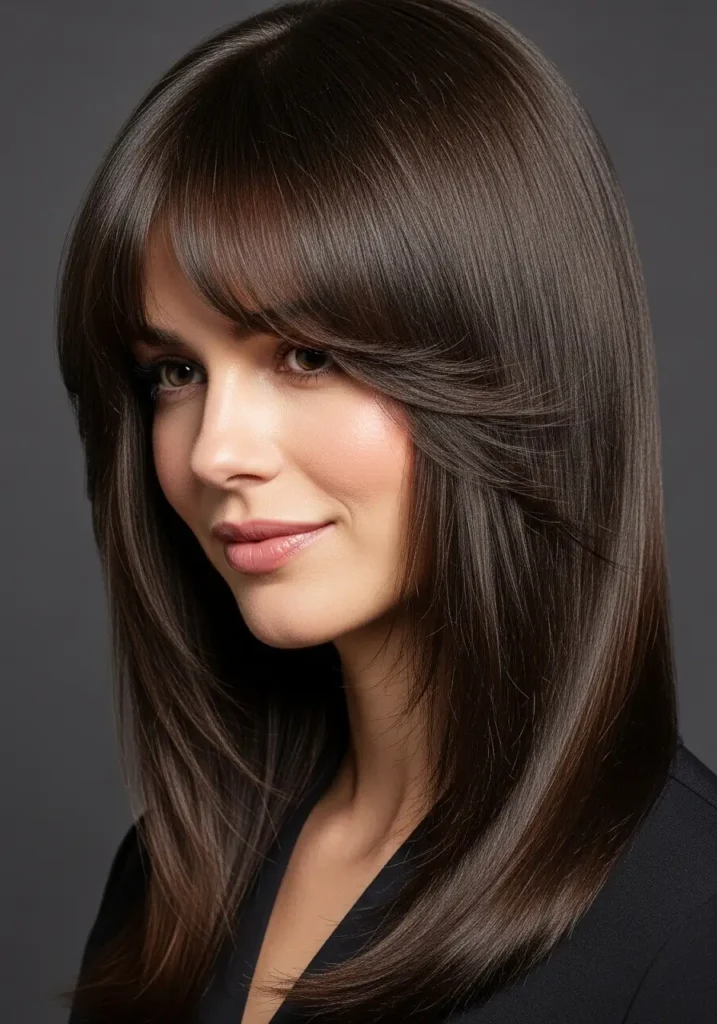 Soft Curtain Bangs with Sleek Straight Hair