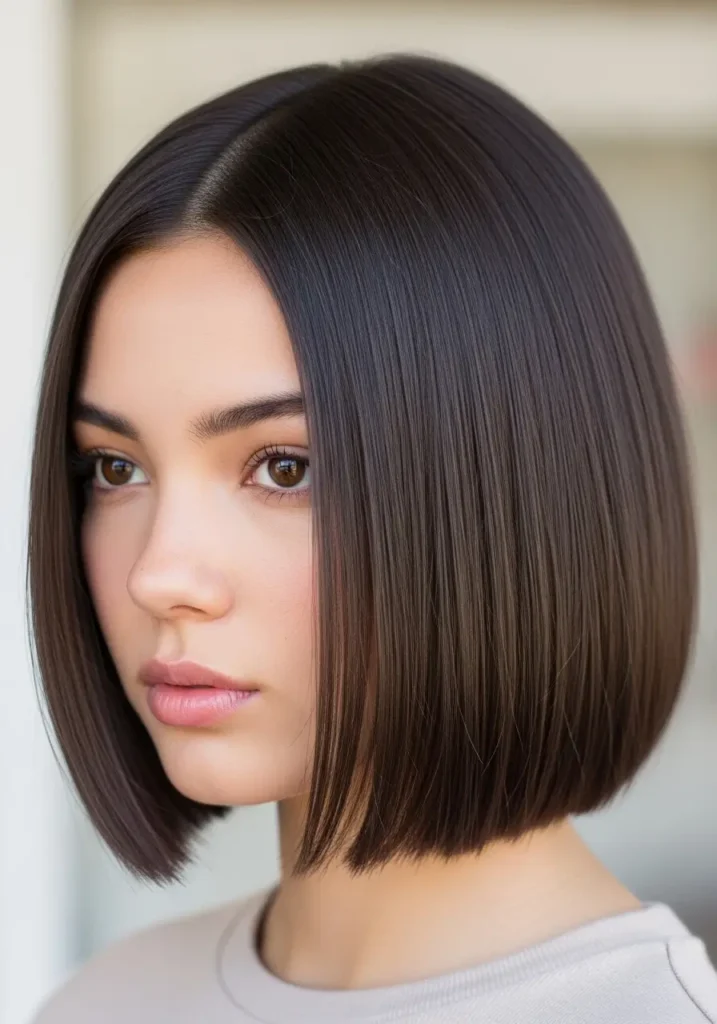 Soft Glossy Blunt Bob with Middle Part