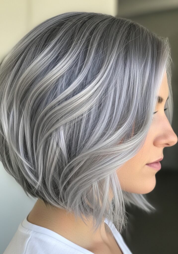 Textured Chin-Length Grey Bob