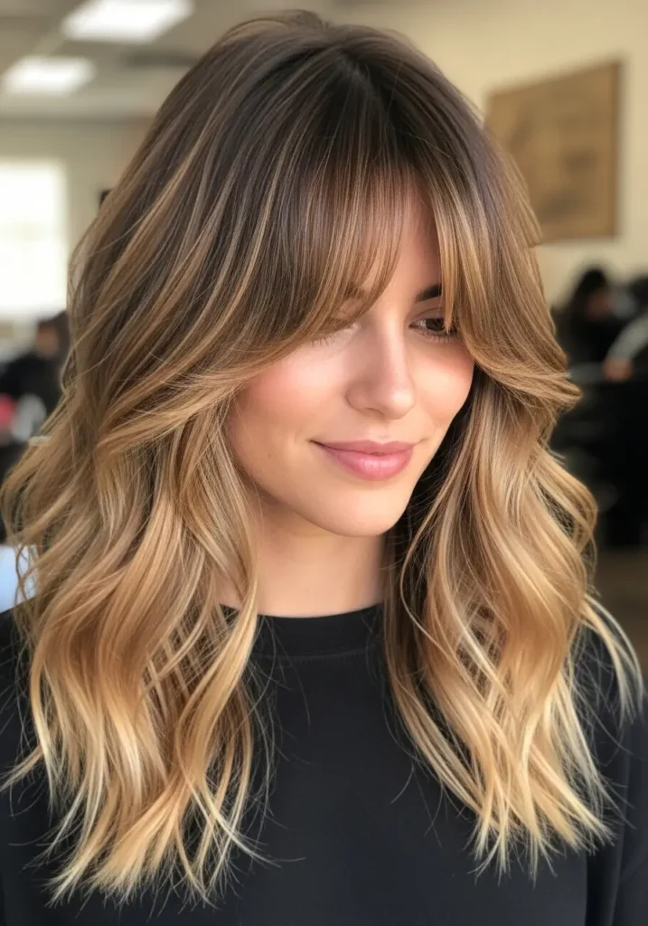 Textured Curtain Bangs with Loose Waves