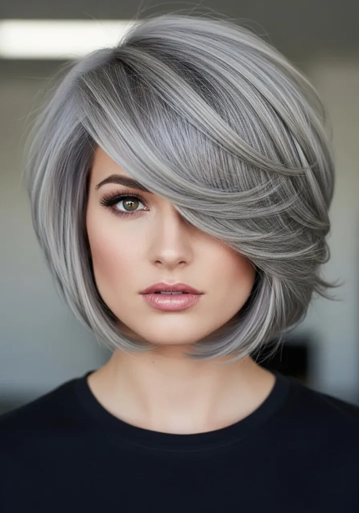 Textured Gray Bob with Side Part