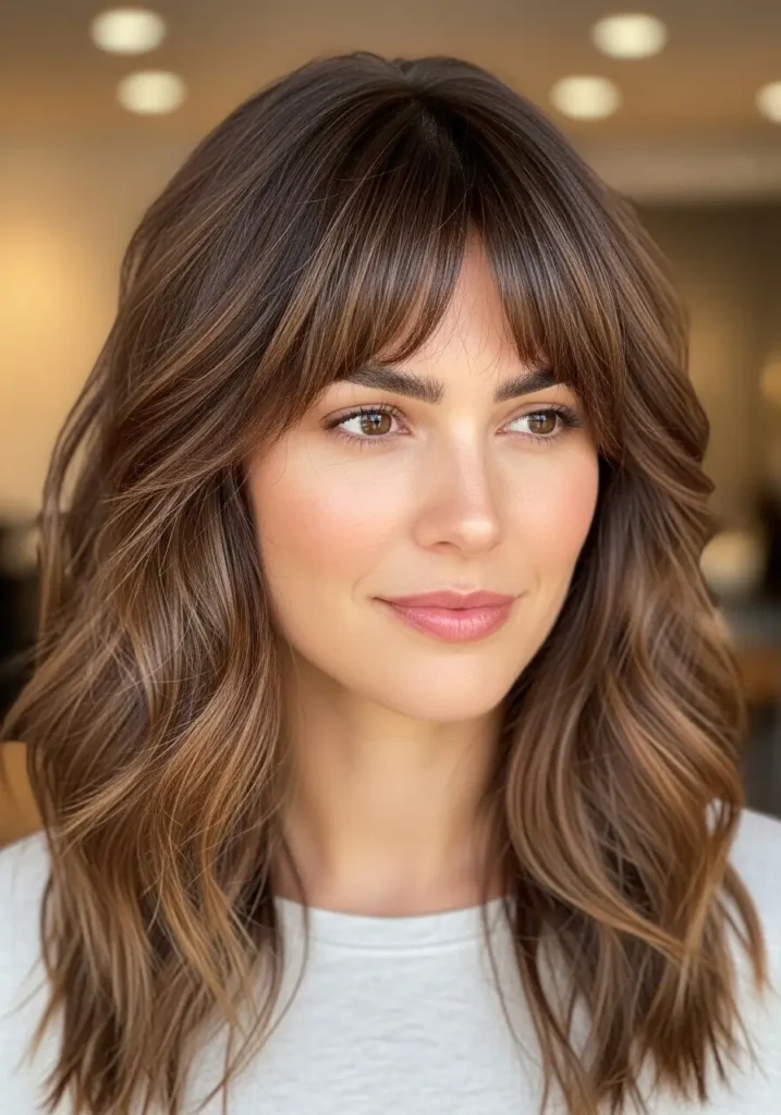 Textured Layers with Brow-Grazing Bangs