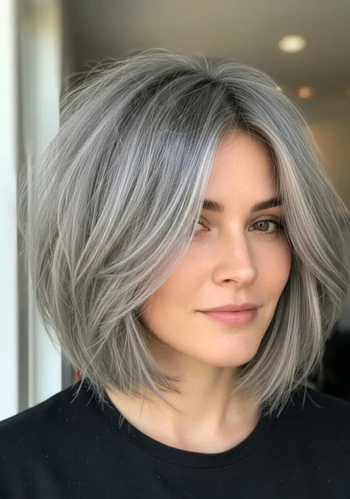 Tousled Gray Bob with Casual Texture