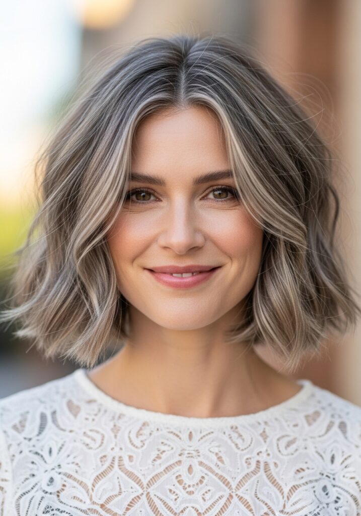 Tousled Grey Bob With Natural Waves