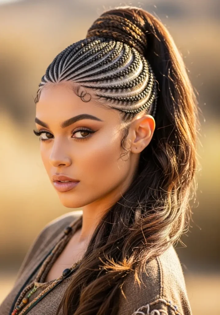 Tribal Braids into Ponytail
