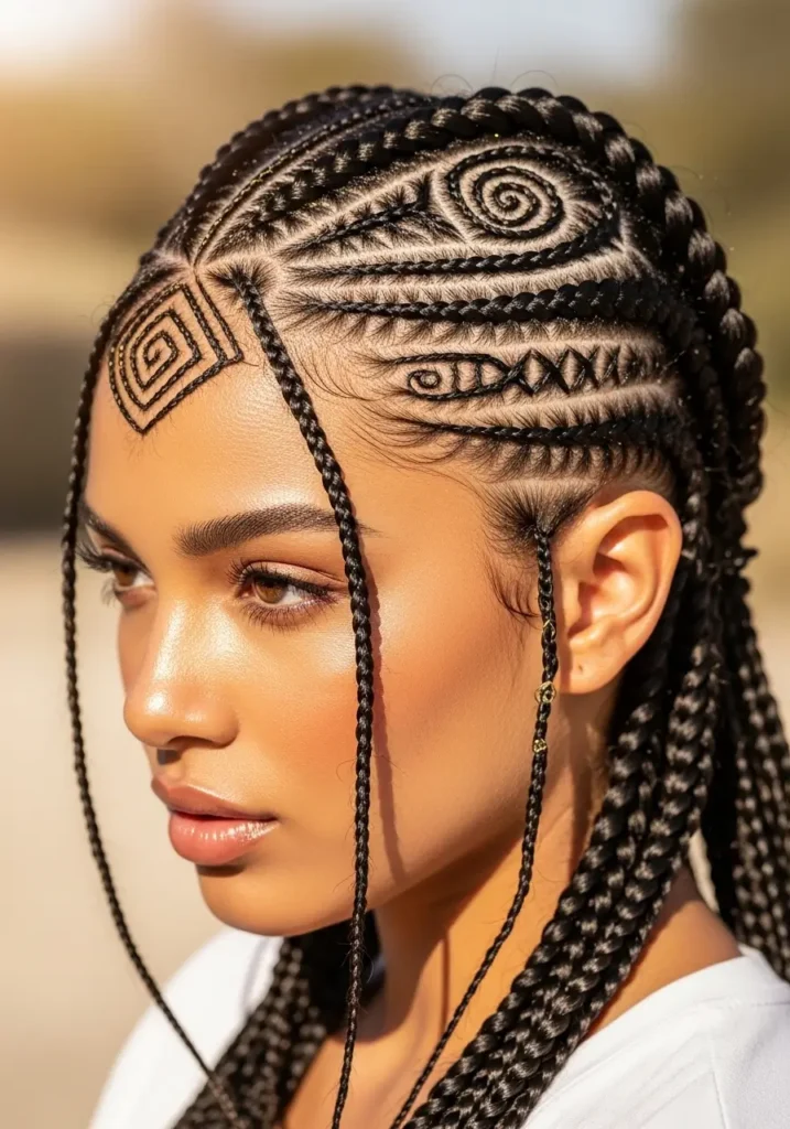 Tribal Braids with Artistic Parting
