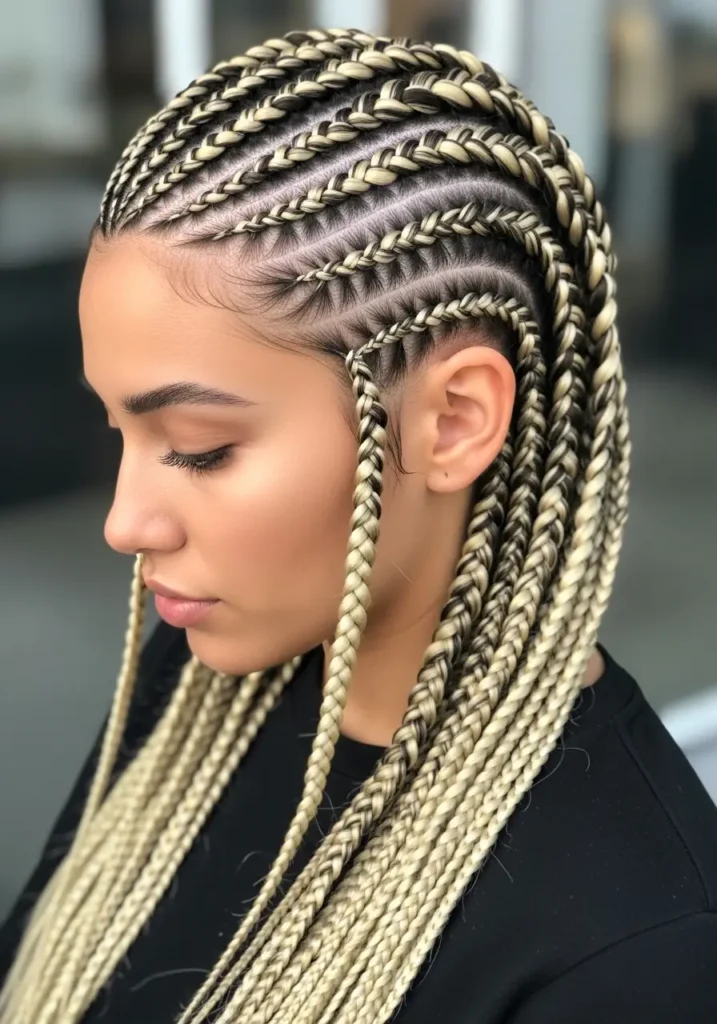 Tribal Braids with Blonde Highlights