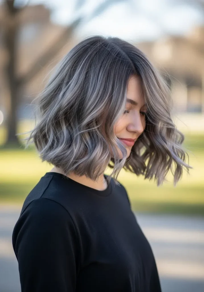 Wavy Gray Bob with Natural Movement