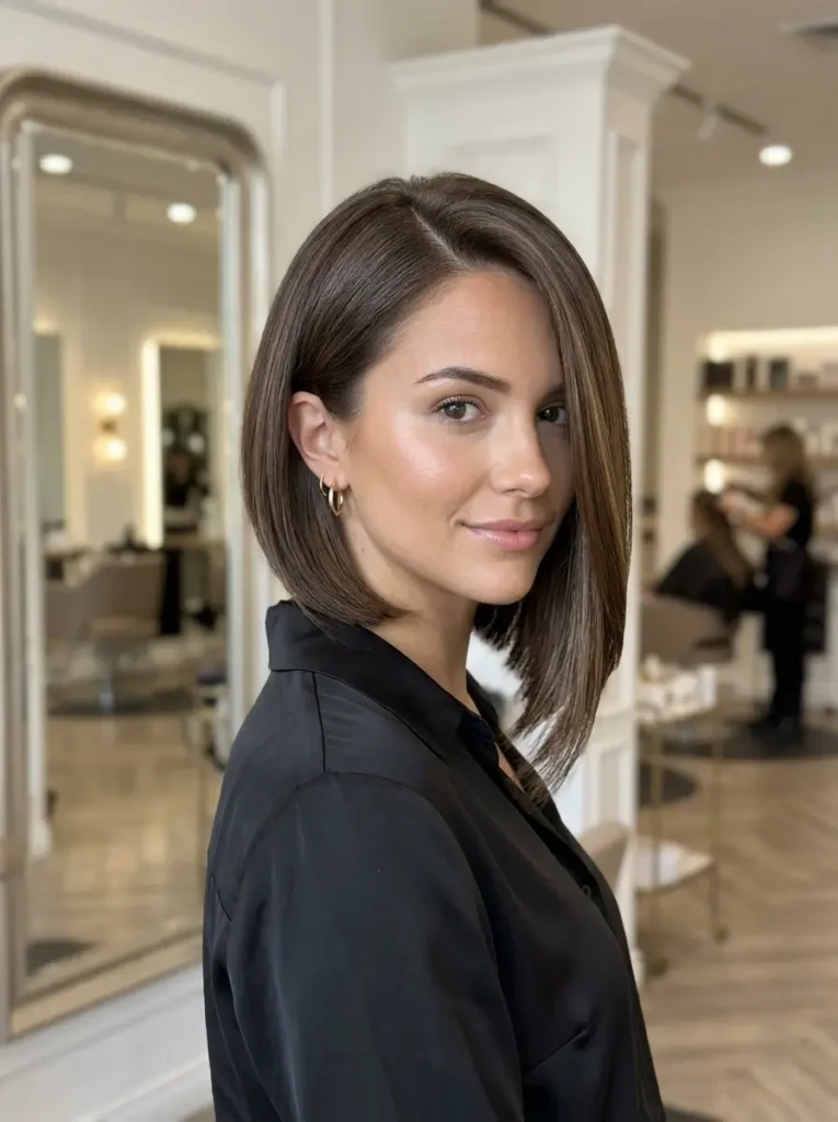 Angled Asymmetrical Bob with Smooth Finish