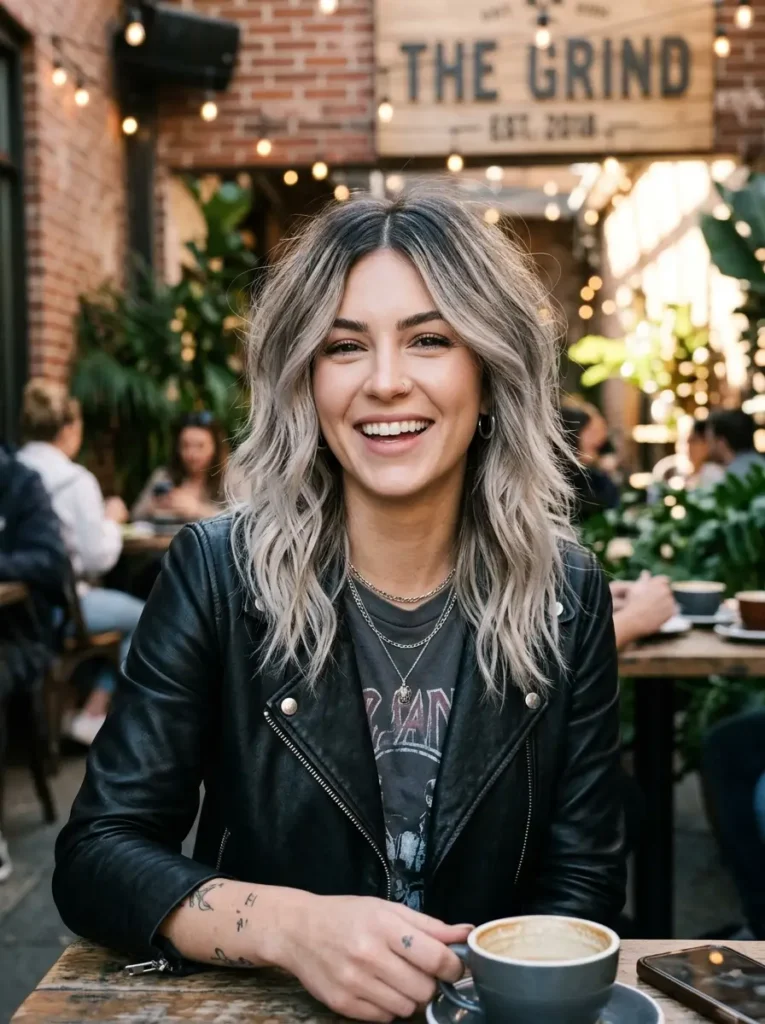Ash Blonde with Dark Roots for Cool Girl Layers