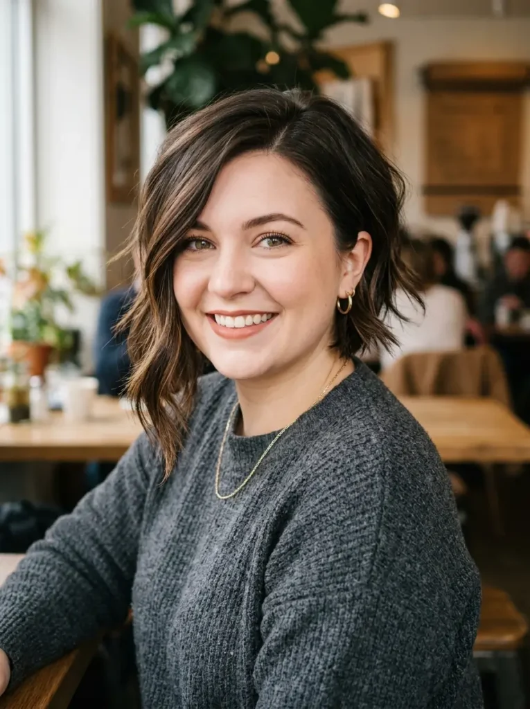 Asymmetrical Bob for Round Face