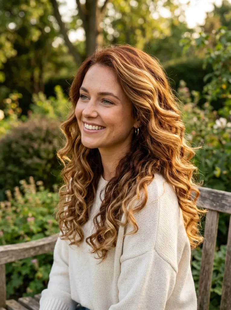Auburn and Blonde Balayage with Curls