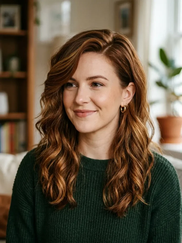 Auburn Hairstyle with a Deep Side Part