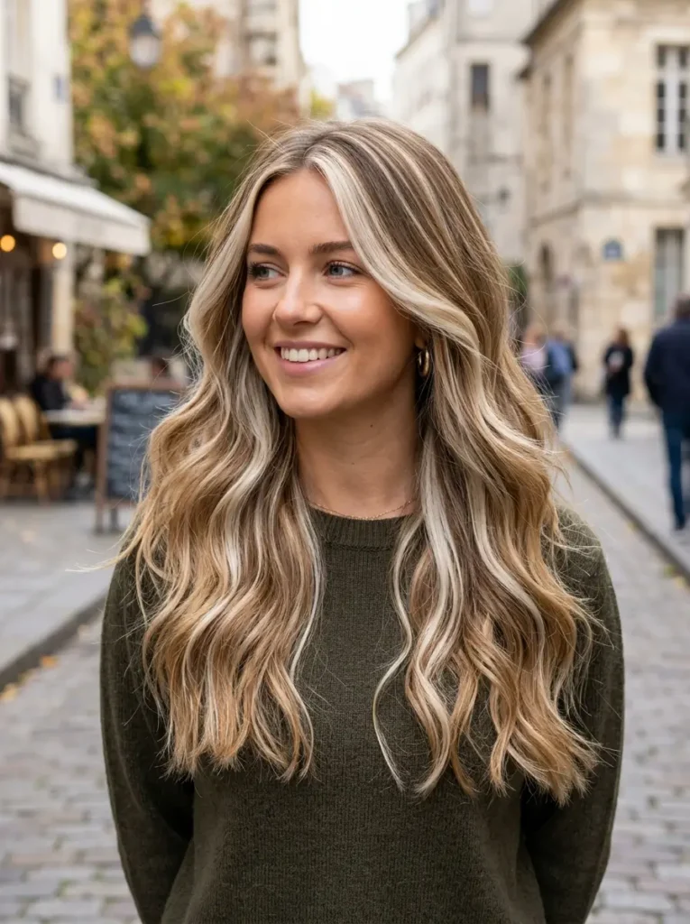 Balayage Blonde Hair Color with Bold Streaks
