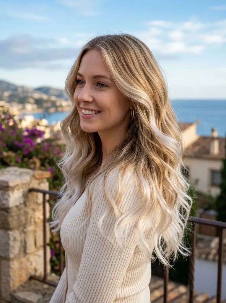 Balayage Hair Color Blonde with Platinum Tips
