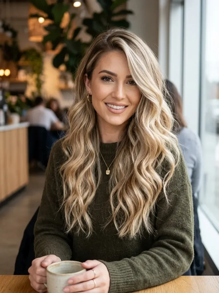 Balayage Blonde Hair Color with a Side Part